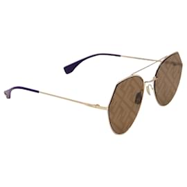Fendi-Fendi Sky FF Logo Aviator Sunglasses in Gold Metal-Brown