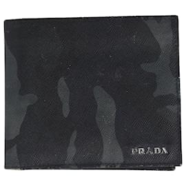 Prada-Prada Camouflage Bi-Fold Wallet in Black Print Saffiano Leather-Other