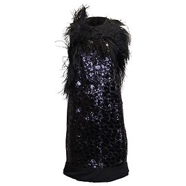 Hugo Boss Dhaya Feather-Trimmed Sequined Dress in Black Polyester Black