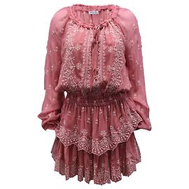 Loveshackfancy Mini Robe Popover en Viscose Rose Rose