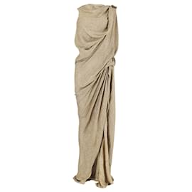 Lanvin-Lanvin Grecian Draped Lamé Gown in Gold Silk-Golden