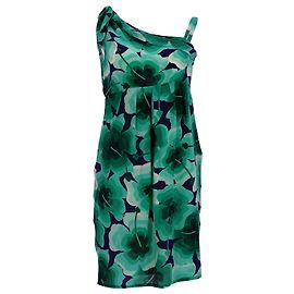 Love Moschino Abito Monospalla Floreale in Seta Verde Altro