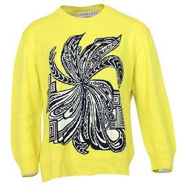 Emilio Pucci Pull ras du cou imprimé en laine vierge jaune Autre