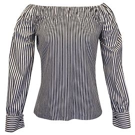 Max Mara – Schulterfreies, gestreiftes Oberteil „Conero“ aus schwarzer Baumwolle Schwarz