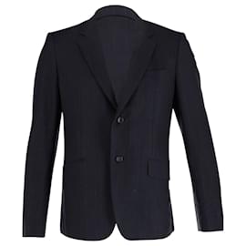 Comme Des Garcons-Comme Des Garcons Subtle Stripe Single-Breasted Jacket in Navy Blue Wool-Blend -Blue,Navy blue
