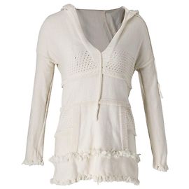 Tory Burch Baja-Pullover mit Kapuze aus cremefarbener Baumwolle Weiß Roh