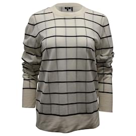 Theory-Theory Grid Print Sweater in Eggshell White Wool Blend -Beige