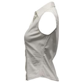 Prada-Prada Sleeveless Button Down Top in White Cotton-White
