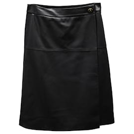 Coach-Coach Wrap Skirt in Black Lambskin Leather-Black