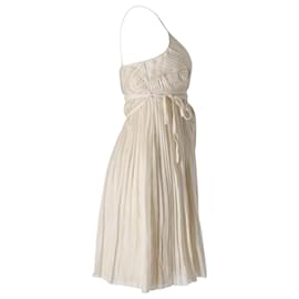 Diane Von Furstenberg-Diane Von Furstenberg Fontainne Pleated Dress in Ivory Silk-White,Cream