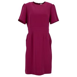 Iris & Ink Mini Robe Fourreau à Manches Courtes en Polyester Rose Fuchsia Rose