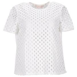 Camiseta Tory Burch Front Eyelet em algodão branco Branco
