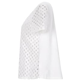 Tory Burch-Tory Burch Front Eyelet T- Shirt in White Cotton-White