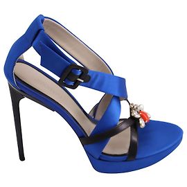 Jason Wu Marisa Crystal Embellished Platform Sandals in Blue Satin Blue