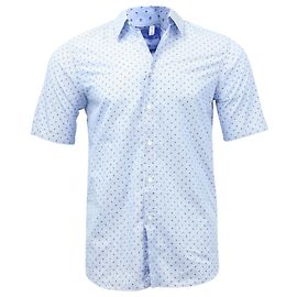 Jil Sander Mini Skull Print gestreiftes Kurzarmhemd aus blauer Baumwolle Blau