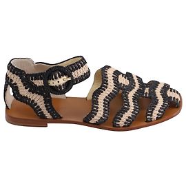 Zimmermann Two-tone Ankle Flat Sandals in Black/Nude Raffia Black