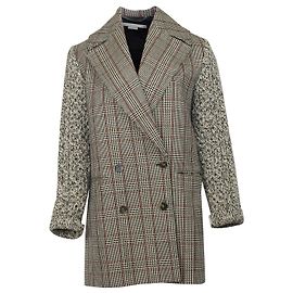 Stella Mc Cartney Stella McCartney Plaid Knit-Sleeve Oversized Pea Coat in Brown Wool Other