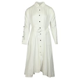 Vestido Maje con Mangas con Tachuelas en Algodón Blanco Blanco