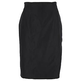 Yves Saint Laurent-Yves Saint Laurent Knee Length Skirt in Black Cotton-Black