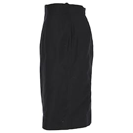 Yves Saint Laurent-Yves Saint Laurent Knee Length Skirt in Black Cotton-Black