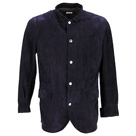 Brunello Cucinelli Tailored Jacket in Navy Blue Suede Leather Blue Navy blue