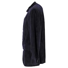 Brunello Cucinelli-Brunello Cucinelli Tailored Jacket in Navy Blue Suede Leather-Blue,Navy blue