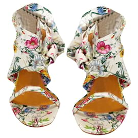 Gucci-Gucci sandali con zeppa con cinturino alla caviglia in raso stampato floreale-Altro