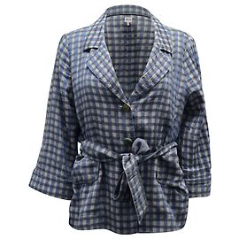 Armani Collezioni Plaid Belted Jacket in Blue Viscose Other