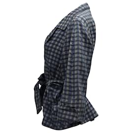 Armani-Armani Collezioni Plaid Belted Jacket in Blue Viscose-Other