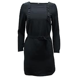 Apc-a.P.C Belted Mini Sheath Dress in Black Silk-Black