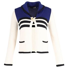 Love Moschino Cardigan im Matrosenstil aus weißer und blauer Wolle Weiß Roh