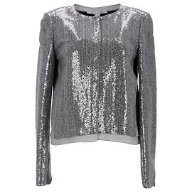 Diane Von Furstenberg Sequined Crop Jacket in Silver Polyester Silk Silvery Metallic