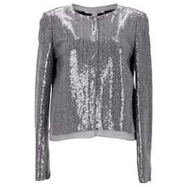 Diane Von Furstenberg-Diane Von Furstenberg Sequined Crop Jacket in Silver Polyester Silk-Silvery,Metallic
