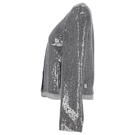 Diane Von Furstenberg-Diane Von Furstenberg Sequined Crop Jacket in Silver Polyester Silk-Silvery,Metallic