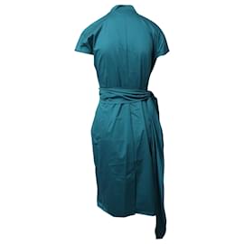Max Mara-Max Mara Wrap Dress in Turquoise Cotton Poplin-Other