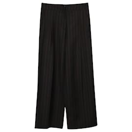 Alexander Mcqueen-Alexander McQueen MCQ Pinstripe Wide Leg Trousers in Black Polyester-Black
