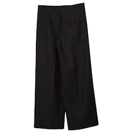 Alexander Mcqueen-Alexander McQueen MCQ Pinstripe Wide Leg Trousers in Black Polyester-Black