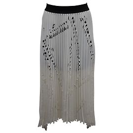 Maje Pleated Laser Cut Skirt in Ivory Polyester White Cream