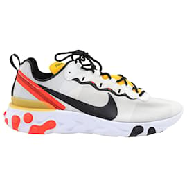 Nike-Nike React Element 55 Trainer in White Rubber-White