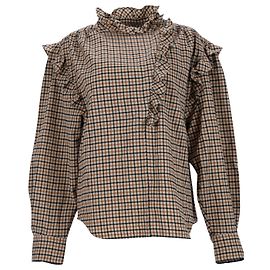 Isabel Marant Etoile Rüschen-Langarmbluse aus karierter beiger Baumwolle Beige