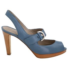 Décolleté Slingback Peep Toe Sergio Rossi in pelle blu Blu