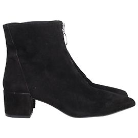 Iris & Ink Zip Ankle Boot in Black Suede Black