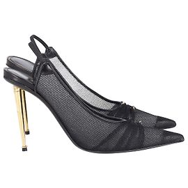 Tom Ford Leather-trimmed Mesh Slingback Pointed Pumps in Black Leather Black