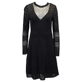 M Missoni-M Missoni Vestido de malha com textura em zigue-zague em algodão preto-Preto