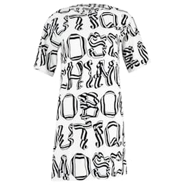 Moschino-Moschino Boutique Logo T-shirt Dress in White Print Polyester-Other