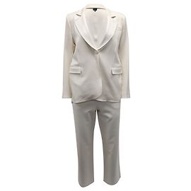 Giorgio Armani Blazer Terno com Calças em Creme de Seda Branco Cru