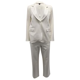 Giorgio Armani-Giorgio Armani Blazer Suit with Trousers in Cream Silk-White,Cream
