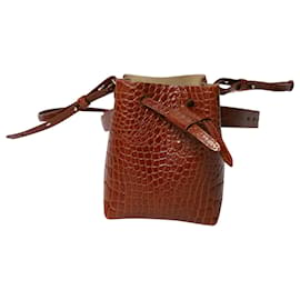Nanushka-Nanushka Minee Croc-Embossed Convertible Bucket Bag in Brown Leather-Brown