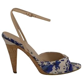 Gucci-Gucci Floral Open-Toe High-heeled Sandals in Beige Print Canvas-Other