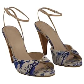 Gucci-Gucci Floral Open-Toe-Sandalen mit hohen Absätzen aus beige bedrucktem Canvas-Andere